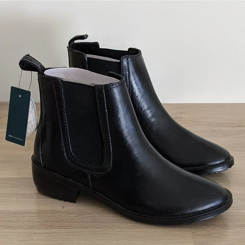 Emu Australia Ellin Black Waterproof Ankle Rain Boots Women's 9